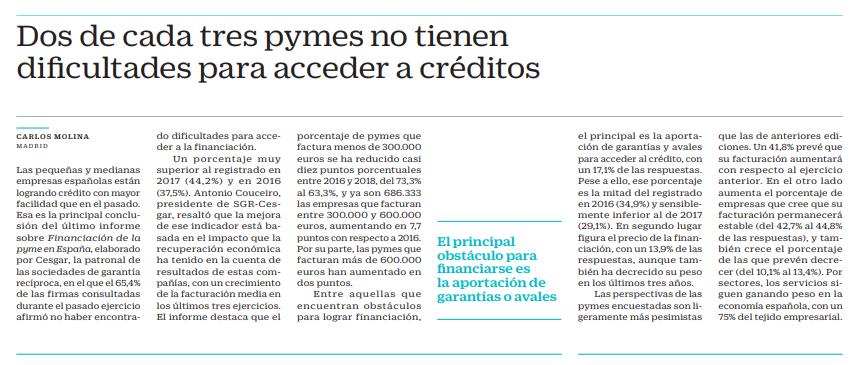 Dos de cada tres pymes no tienen dificultades para acceder a créditos